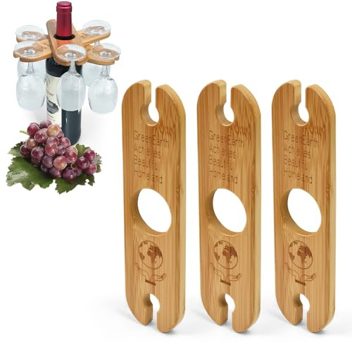 Zuxbolf 3 Porta Copas de Vino de Madera Soporte para Colgar 6 Copas de Vino Soporte para Copa de Vino de Madera para Servir Vino en Mesa de Varias Personas para Fiestas Boda Restaurante Bar