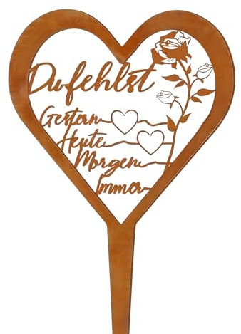 Cosswe Decorazione funeraria a forma di cuore, decorazione per tomba, in metallo, con scritta in lingua tedesca (02)