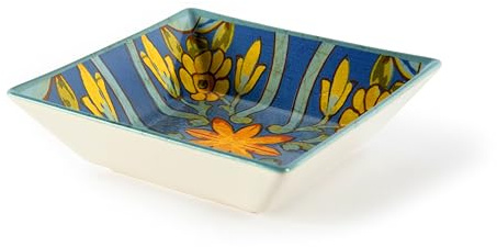 Excelsa Trinacria - Juego de 6 platos hondos cuadrados de cerámica, decoración floral azul y amarillo
