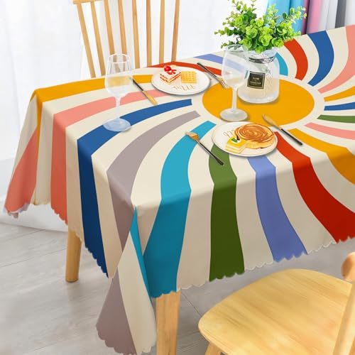 iEvery Sonne Tischdecke Abwaschbar, Gartentischdecke Rechteckig Wetterfest Floral Table Cloth Polyester Tischdecke Waterproof für Outdoor Gartentisch Küche Esstisch Garten 140x180 cm
