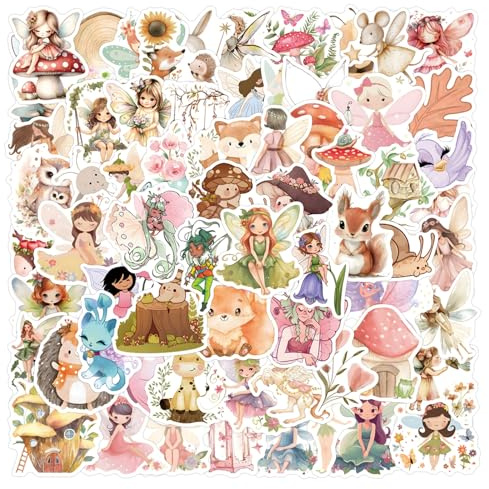 110Pcs Fairy Stickers Woodland Fairys Birthday Decorations Fairys First Birthday Party Favors Decorations Garden Party Gift Supplies for Laptop, Guitar, Motorcycle, Water Bottles (Fairy)