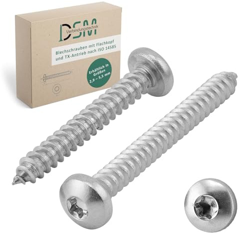 DSM | Viti a testa piatta ISO 14585, 3,5 x 16 mm, in acciaio inox A2/V2A, antiruggine e autofilettanti, viti per legno Torx, viti a testa bombata per legno e metallo, 100 pezzi