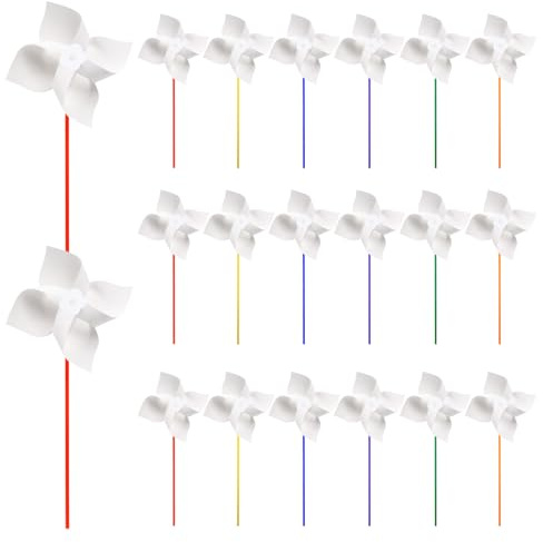 JJYHEHOT 25 PCS Windmills Craft Activity Pack, Novelty DIY Pinwheels Craft, Color Your Own White Pinwheels, Blank Paper Windmills for Home Fun Graffiti Crafting Arts and Craft Party Activity