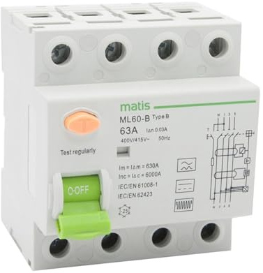 YPEZASDLW Disjoncteur différentiel ML60-B 4P 63A Type B 300 mA(25 V,4)