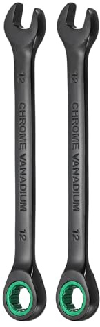 sourcing map 2pcs Ratcheting Combination Wrench 12mm Metric 12 Point CR-V Electrophoresis Lengthen Double Box Open-Ended Ratchet Wrenches with 72 Tooth 5° Swing Industrial Grade Spanner