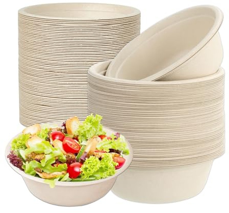 GANILITY Cuencos de Cartón Desechables, 100 Piezas 500 ml Redondo Caña de Azúcar Bowl, Cuenco para Sopa de Caña de Azúcar, Cuenco Cubiertos Desechables, para Barbacoa, Picnics, Marrón