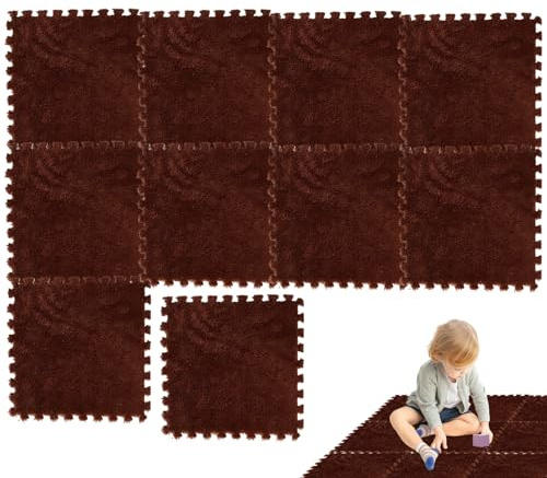 Losetas de Alfombra 10PCS 12x12 Pulgadas Alfombras de Felpa Cuadrados Alfombras de Piso entrelazadas de EVA Suave Azulejos de Espuma cortables para habitación de niños Porche Dormitorio Hogar of
