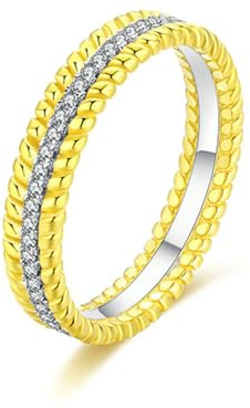 RDSGYZ Damen Ring 750 Bicolor Diamant, Verlobungsringe 4.2MM mit Diamant Bandring Trauringe Eheringe Nickelfrei Größe 52 (16.6)