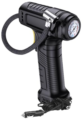 Gonfiatore per pneumatici 12 V CC Pompa per pneumatici per auto cablata a gonfiaggio rapido Gonfiabile con luce ＆ Rilevamento pressione, Pompa ad con arresto automatico con 2 ugelli per auto