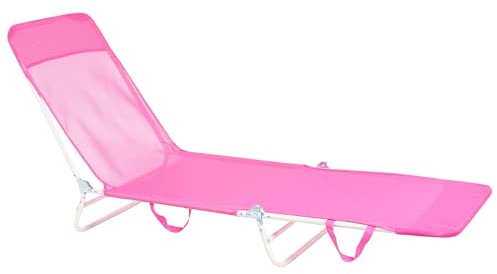 Beliani Chaise Longue de Jardin Structure en Acier Assise en Maille Pliante Résistante aux Intempéries Rose Fuchsia Kastoria
