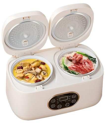 GZKDKZB Olla arrocera de Doble vejiga, 2L+2l, pequeña Olla arrocera eléctrica Profesional de Doble vejiga con Pantalla táctil Inteligente, Programa de 12 Horas para cocinar gachas y calent