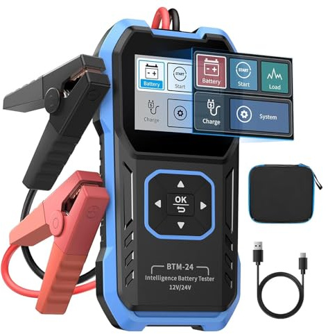 Naroote Probador Inteligente de Baterías de Coche de 12 V y 24 V, Analizador Baterías Automóviles Probador Alternadores y Arrancadores Soporte Plegable Protector Seguridad Mejorado