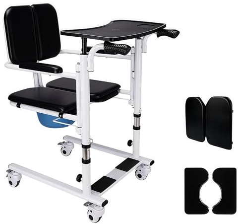 Chaise percée et chaise de douche multifonctionnelle, chaise percée et chaise de douche réglable à 180°, fauteuil roulant à siège divisé, capacité de 150 kg pour soins aux personnes âgées à domicile
