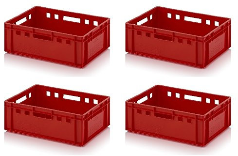 4x Fleischkiste E2 60x40x20 Metzgerkiste Eurofleischkiste rot inkl. Zollstock 4er Set