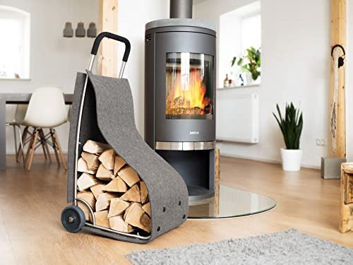 HT Filz-Trolley Feuer-Holz-Korb Kamin-Holz-Korb zur Aufbewahrung für Holz Zeitungen Utensilien in der Farbe grau