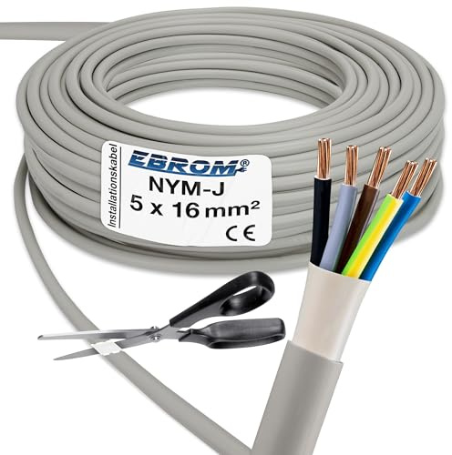 EBROM NYM-J 5x16 mm² Mantelleitung Installationskabel grau - Länge: 25 m