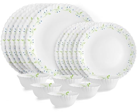 Cello Opalware Dazzle Series Tropical Lagoon Dinner Set, 18 Units | Opal Glass Dinner Set for 6 | Light-Weight, Daily Use Crockery Set for Dining