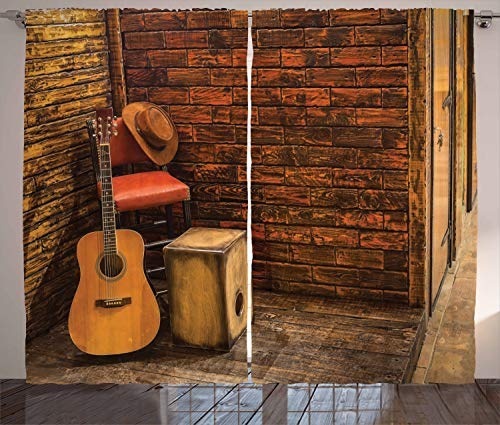ABAKUHAUS Musik Rustikaler Vorhang, Holz Bühne Pub Cafe, Wohnzimmer Universalband Gardinen mit Schlaufen und Haken, 280 x 245 cm, Orange Sand