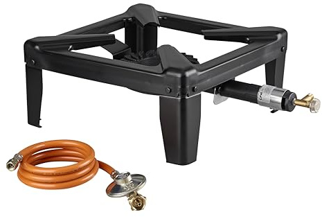 CFH Hockerkocher HK 418 – 8,8 kW, 2-flammig, Gusseisen, 50 mbar, LPG, für Töpfe bis 45 cm, inkl. Druckregler und Gasschlauch