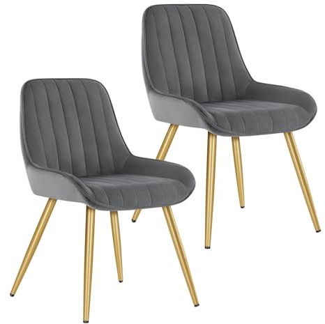 Lestarain Esszimmerstühle 2er Set Retro Samt Dunkelgrau | Metallbeine 150 kg belastbar Gepolstert Für Küche Für Wohnzimmer