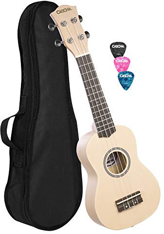 CASCHA Sopran Ukulele Set für Kinder und Erwachsene I Starter Kit Mit 3 Plektren, Tasche, Aquila Saiten I Kleine Hawaii Gitarre für Anfänger und Fortgeschrittene I Cream HH 3967