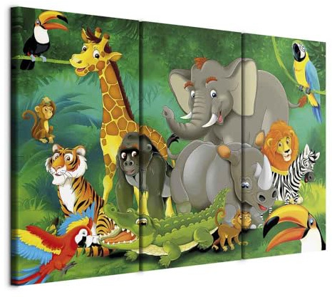 murando - Wandbilder XXL Kinderzimmer 120x80 cm Vlies Leinwandbild 3 tlg Kunstdruck modern Wandbilder XXL Wanddekoration Design Wand Bild - Tiere Dschungel Elefant Giraffe Tiger Löwe Vogel Zebra