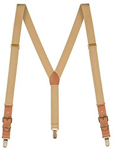 Buyless Fashion Leder-Hosenträger für Herren - 48 elastische verstellbare Träger 1 - Y-Form - 5136-Tan
