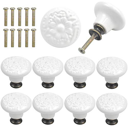AvoDovA 10 Stück Keramik knöpfe, 34MM Vintage Schranktürknöpfe, Schubladengriffe, Keramik Türgriffe, Schubladenknopf, Kommodenknöpfe Schubladenknöpfe Set, Knauf für Schrank Schublade Küche (A)