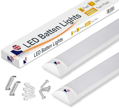Morris Réglette LED Batten Light 36w 120cm Bande lumineuse de plafond pour plafond, maison, bureau, atelier et garage, Lot de 2 6000k IP20