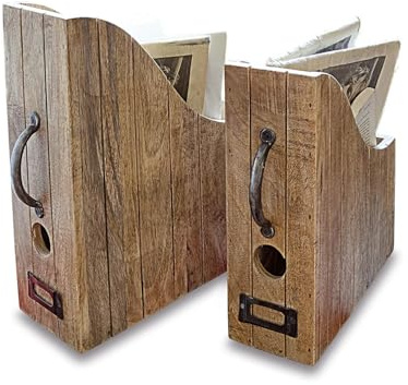Loberon Stehsammler 2er Set Kardifa, antikbraun | einzigartige Maserung, natürliche Patina, mit Griff & Schildchenhalter, Organizer, Ordnungshelfer, Mangoholz, Eisen