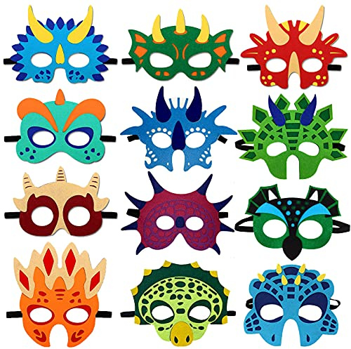 Atuful Dino Maske 12 Stück Halloween Party Dinosaurier Masken Geburtstag Augenmaske Weihnachten Dinosaurier Filz Tiermasken für Party Supplies