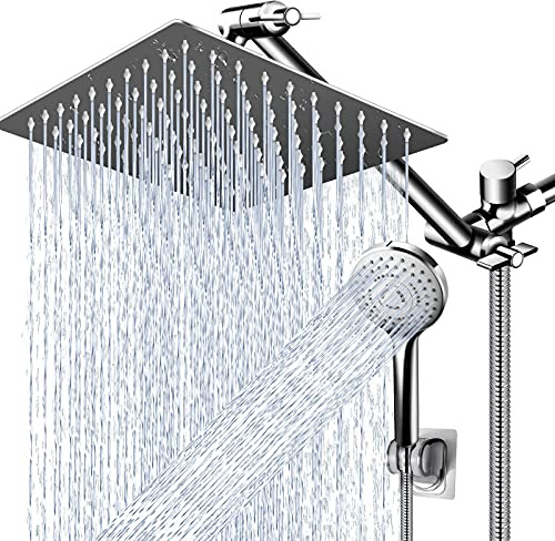 PinWin Soffione doccia quadrato moderno da 30,5 cm con 5 modalità, braccio regolabile, facile installazione senza attrezzi