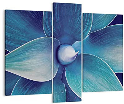Mehrteilige Bilder auf Leinwand Agave Blau Blume Leinwandbild 95x80cm Wandbilder Dekoration Wohnzimmer Schlafzimmer Set 3 teilige Groß Wanddeko Bild Wand Kunstdruck Art Wall Decor Canvas CB95x80-4972