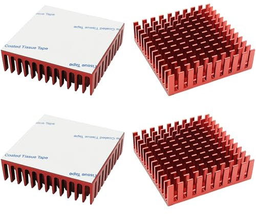Heatsink, CTRICALVER 4 Pcs Red Aluminium Heat Sink (L40mm X W40mm X H11mm), Cooler Cooling Fin Radiator Thermal Conductivity Circuit Board Cooling Fin With 3M tape