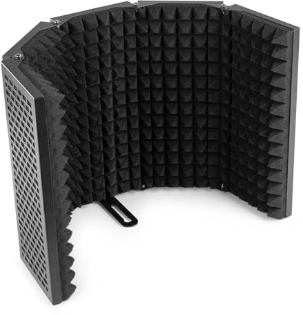 Vonyx MRF30 Microphone Reflection Filter - Foldable 5-Panel Mic Isolation Shield with Acoustic Foam, Adjustable Vocal Booth for Studio Recording & Podcasting, Mount or Desktop Placement