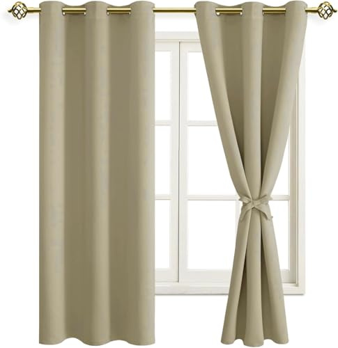 JIUZHEN Vorhang Blickdicht mit Raffhalter Ösenvorhang Kurz H160 x B106cm | 2 Stück Gardinen für Schlafzimmer mit Raffhalter Thermovorhang Hitzeschutz übergardinen Wohnzimmer Fenster Blackout Curtains