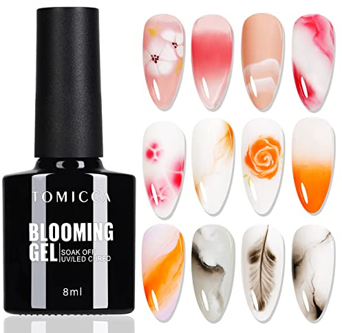 TOMICCA Clear Blooming Gel Nail Polish,Soak Off UV LED Blossom Gel Nail Polish for Spreading Effect,Nail Painting, Marble,Natural Stone,Watercolor Blooming Nail Art Design Manicure