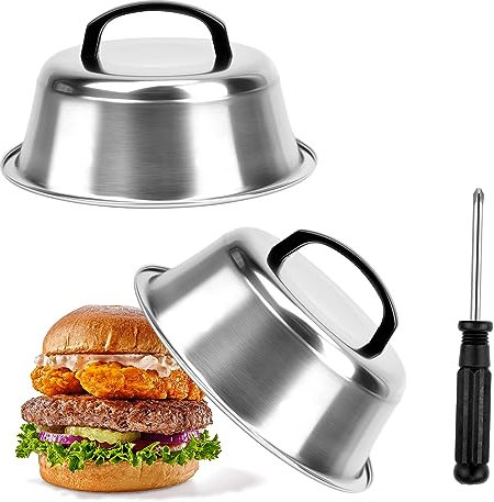 Ticeed 2PCS Cloche de Cuisson, Cloche Hamburger Cloche Chauffante Cloche à Fromage Couvercle de Barbecue avec Tournevis pour Fromage Fondu Steak Hamburger Barbecue (22x22x7.5cm)