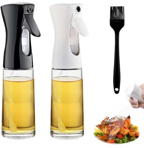 mizikuu 2 Stück Ölsprüher Flasche, 200ML Öl Sprühflasche Olivenöl Spray mit Flaschenbürste Starke Sprühkraft Ölsprüher Ölspray für BBQ, Kochen, Heißluftfritteuse, Backen
