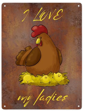 I love my ladies Huhn Metallschild XXL in 28x38 cm mit Spruch ein lustiges Schild für den Hühnerstall Hühner Blechschild Hühnerfamilie Bauern Aluminiumblech Hühnern Landwirt