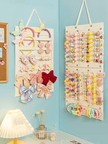 Aiqriwv Haarschleifen-Halter, Haarspangen, großes Fassungsvermögen, Haarschleifen, Organizer, Wandbehang für Mädchenzimmer, Haar-Accessoires-Organizer, Weiß, 2 Stück