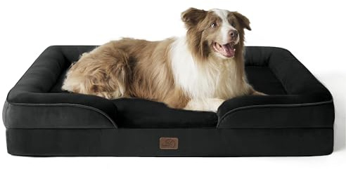 BEDSURE orthopädisches Hundebett ergonomisches Hundesofa, 97x71cm, schwarz | Hundekorb grosse Hunde mit eierförmiger Kistenschaum, wasserdichtem & waschbarem Bezug, rutschfester Unterseite