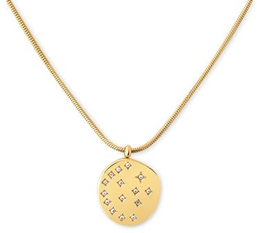 SINGULARU - Collar Bling. Acero con Acabado en Baño de Oro de 18Kt y Circonitas Blancas. Cadena con Medallón. Joyas para Mujer