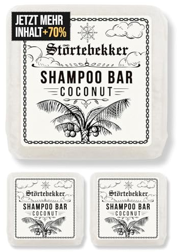Störtebekker® Premium Shampoo Bar Kokos (3x) - Festes Shampoo Herren & Damen - 3in1 Duschseife Männer für Haare, Kopfhaut & Bart - Feuchtigkeitsshampoo - vegan, handgefertigt - 3x100g