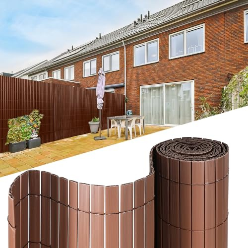 Tubiaz PVC Sichtschutzmatte 180×400cm, Sichtschutz im Garten mit W-förmiger Interner Verstärkung, Sichtschutzzaun Wetterfester für Balkon, Garten und Terrasse, mit Kabelbinder (Braun)