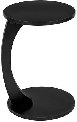 Luxora® Beistelltisch C Form mit Rollen, Runder Sofatisch in Schwarz, Kleiner Side Table, einsetzbar als Couchtisch, Telefontisch, Betttisch, Laptoptisch und Kaffeetisch (Schwarz)