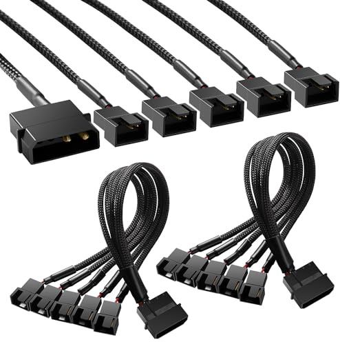 KUOQIY 2 Stücke Molex auf Lüfter Adapter Kabel, 4 Pin Molex auf 5 x 3 Pin / 4 Pin PMW 12V PC-Gehäuselüfter Stromadapterkabel, Molex auf Lüfter Konverter