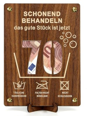 Giftota Witzige 70. Geburtstag Geldgeschenke Holz mit Geburtstagskarte, Geschenke zum 70 Geburtstag Mann Frau, 70. Geburtstag Geschenkverpackung