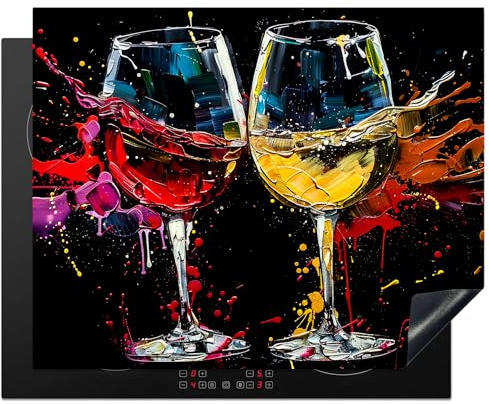 KitchenYeah© Herdabdeckplatte Einteilig Abdeckplatten Cerankochfeld | 65x52 cm - Abdeckung Ceranfeld Herdplattenabdeckung Induktionsmatte Weinglas - Kunst - Abstrakt - Schwarz