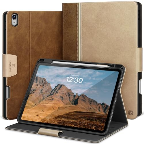 KingBlanc Hülle für iPad Air 13 Zoll M4/M3/M2 (2026/2025/2024) mit Stifthalter, Buchhülle aus veganem Leder, Auto Schlaf/Wach, Verstellbarer Ständer, Beige